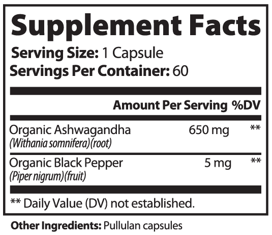 Organic Ashwagandha 60caps (30 days supply)